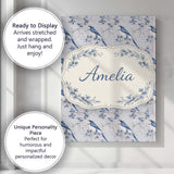 Personalised Name Blue Jay Bird Floral Vine Seamless Pattern Elegant Custom  Home Canvas Wall Art Print Decor Picture Ready to Hang