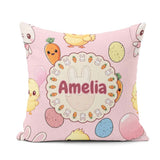 Custom Name Cute Easter Bunny Chick Eggs Carrot Seamless Pattern Square Filled Cushion Throw Pillow Sofa Bed Home Decor Zip Washable UK Made