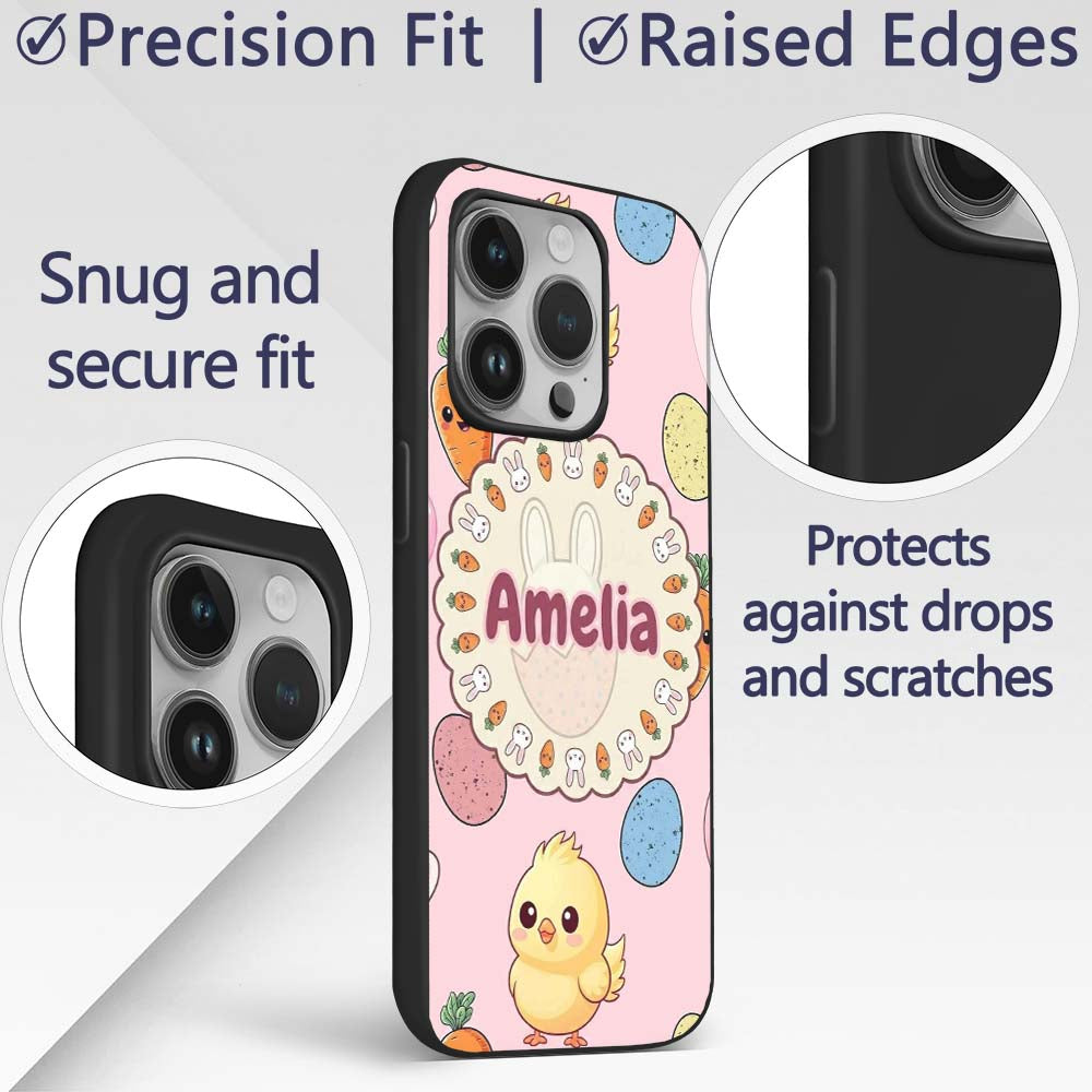 Cute Easter Bunny Chick Eggs Carrot Cute Seamless Custom Name Protective Phone Case Mobile Cover Durable Everyday Smartphone Shock Resistant