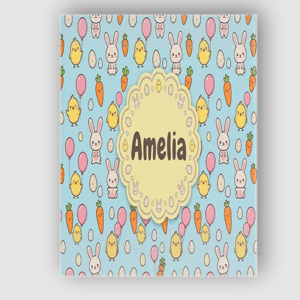 Personalised Name Cute Easter Bunny Chick Custom  Unique Gift Idea Elegant Feature Canvas Wall Art Print Decor Picture Ready to Hang
