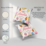 Custom Name Cute Easter Bunny Chick Eggs Polka Dot Seamless Grey Square Filled Cushion Throw Pillow Sofa Bed Home Decor Zip Washable UK Made