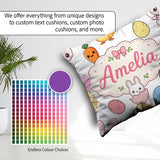 Custom Name Cute Easter Bunny Chick Eggs Polka Dot Seamless Grey Square Filled Cushion Throw Pillow Sofa Bed Home Decor Zip Washable UK Made