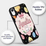 Cute Easter Bunny Chick Carrots Eggs Polka Dot Custom Name Protective Phone Case Mobile Cover Durable Everyday Smartphone Shock Resistant
