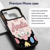 Cute Easter Bunny Chick Carrots Eggs Polka Dot Custom Name Protective Phone Case Mobile Cover Durable Everyday Smartphone Shock Resistant