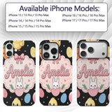 Cute Easter Bunny Chick Carrots Eggs Polka Dot Custom Name Protective Phone Case Mobile Cover Durable Everyday Smartphone Shock Resistant