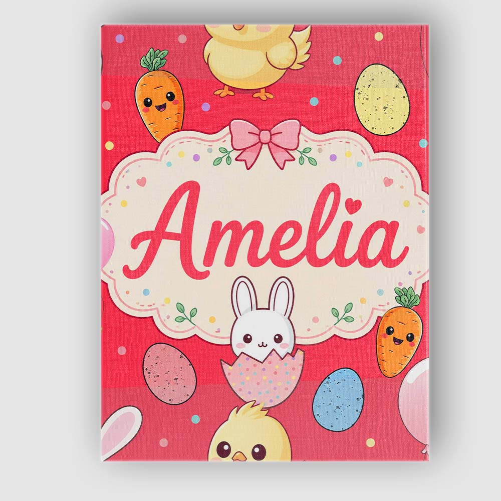 Personalised Name Cute Easter Bunny Chick Custom  Unique Gift Idea Elegant Feature Canvas Wall Art Print Decor Picture Ready to Hang
