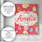 Personalised Name Cute Easter Bunny Chick Custom  Unique Gift Idea Elegant Feature Canvas Wall Art Print Decor Picture Ready to Hang
