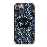 Blue Jay Bird Dark Botanical Decorative Design Custom Name Protective Phone Case Mobile Cover Durable Everyday Smartphone Shock Resistant