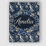 Personalised Name Blue Jay Bird Dark Botanical Leaves Berry Seamless Custom  Home Canvas Wall Art Print Decor Picture Ready to Hang