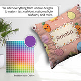 Custom Name Cute Easter Bunny Chick Carrots Eggs Polka Dot Beige Square Filled Cushion Throw Pillow Sofa Bed Home Decor Zip Washable UK Made