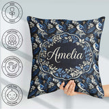 Custom Name Blue Jay Bird Dark Botanical Leaves Seamless Pattern Square Filled Cushion Throw Pillow Sofa Bed Home Decor Zip Washable UK Made