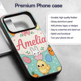 Cute Easter Bunny Chick Carrots Eggs Polka Dot Custom Name Protective Phone Case Mobile Cover Durable Everyday Smartphone Shock Resistant