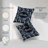 Custom Name Blue Jay Bird Dark Botanical Leaves Seamless Pattern Square Filled Cushion Throw Pillow Sofa Bed Home Decor Zip Washable UK Made