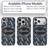 Blue Jay Bird Dark Botanical Decorative Design Custom Name Protective Phone Case Mobile Cover Durable Everyday Smartphone Shock Resistant