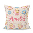 Custom Name Cute Baby Chick Donut Flowers Seamless Pattern Cream Square Filled Cushion Throw Pillow Sofa Bed Home Decor Zip Washable UK Made