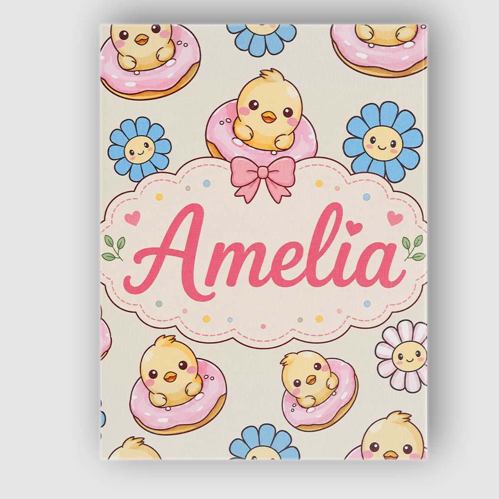 Personalised Name Cute Baby Chick Donut Custom  Modern Room Accent Elegant Feature Canvas Wall Art Print Decor Picture Ready to Hang