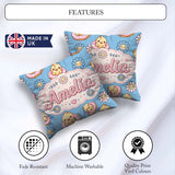 Custom Name Cute Baby Chick Donut Flowers Seamless Pattern Blue Square Filled Cushion Throw Pillow Sofa Bed Home Decor Zip Washable UK Made