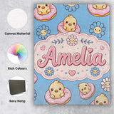 Personalised Name Cute Baby Chick Donut Custom  Modern Room Accent Elegant Feature Canvas Wall Art Print Decor Picture Ready to Hang