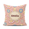 Custom Name Cute Baby Chick Donut Flowers Seamless Pattern Peach Square Filled Cushion Throw Pillow Sofa Bed Home Decor Zip Washable UK Made