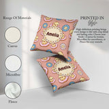 Custom Name Cute Baby Chick Donut Flowers Seamless Pattern Peach Square Filled Cushion Throw Pillow Sofa Bed Home Decor Zip Washable UK Made