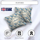 Custom Name Blue Jay Bird Branch with Berries Botanical Seamless Square Filled Cushion Throw Pillow Sofa Bed Home Decor Zip Washable UK Made