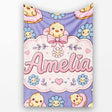 Cute Baby Chick Donut Flowers Seamless Pattern Purple Background  Personalised Custom Name Super Soft Fleece Blanket Bed Sofa Throw