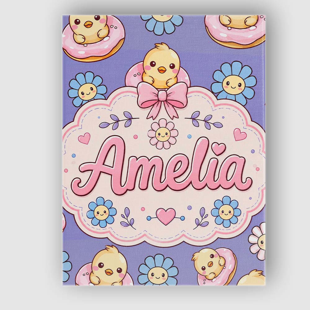 Personalised Name Cute Baby Chick Donut Custom  Modern Room Accent Elegant Feature Canvas Wall Art Print Decor Picture Ready to Hang