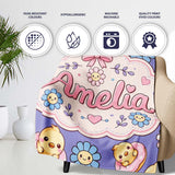 Cute Baby Chick Donut Flowers Seamless Pattern Purple Background  Personalised Custom Name Super Soft Fleece Blanket Bed Sofa Throw