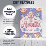 Personalised Name Cute Baby Chick Donut Custom  Modern Room Accent Elegant Feature Canvas Wall Art Print Decor Picture Ready to Hang