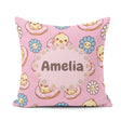 Custom Name Baby Chick Donut Flowers Seamless Pattern Soft Pink Square Filled Cushion Throw Pillow Sofa Bed Home Decor Zip Washable UK Made