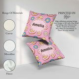 Custom Name Baby Chick Donut Flowers Seamless Pattern Soft Pink Square Filled Cushion Throw Pillow Sofa Bed Home Decor Zip Washable UK Made