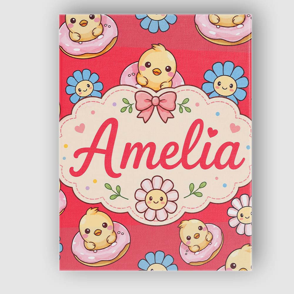 Personalised Name Cute Baby Chick Donut Custom  Modern Room Accent Elegant Feature Canvas Wall Art Print Decor Picture Ready to Hang