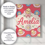 Personalised Name Cute Baby Chick Donut Custom  Modern Room Accent Elegant Feature Canvas Wall Art Print Decor Picture Ready to Hang