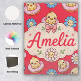 Personalised Name Cute Baby Chick Donut Custom  Modern Room Accent Elegant Feature Canvas Wall Art Print Decor Picture Ready to Hang