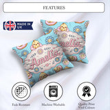 Custom Name Baby Chick Donut Flowers Seamless Pattern Aqua Blue Square Filled Cushion Throw Pillow Sofa Bed Home Decor Zip Washable UK Made