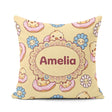 Custom Name Cute Baby Chick Donut Flowers Seamless Pastel Yellow Square Filled Cushion Throw Pillow Sofa Bed Home Decor Zip Washable UK Made