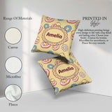 Custom Name Cute Baby Chick Donut Flowers Seamless Pastel Yellow Square Filled Cushion Throw Pillow Sofa Bed Home Decor Zip Washable UK Made