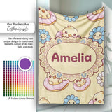 Cute Baby Chick Donut Flowers Seamless Pattern Pastel Yellow Lovely  Personalised Custom Name Super Soft Fleece Blanket Bed Sofa Throw
