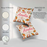 Custom Name Cute Easter Bunny Carrot Donut Hearts Seamless Cream Square Filled Cushion Throw Pillow Sofa Bed Home Decor Zip Washable UK Made
