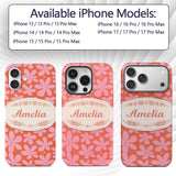 Bold Pink Floral Retro Orange Background Seamless Custom Name Protective Phone Case Mobile Cover Durable Everyday Smartphone Shock Resistant