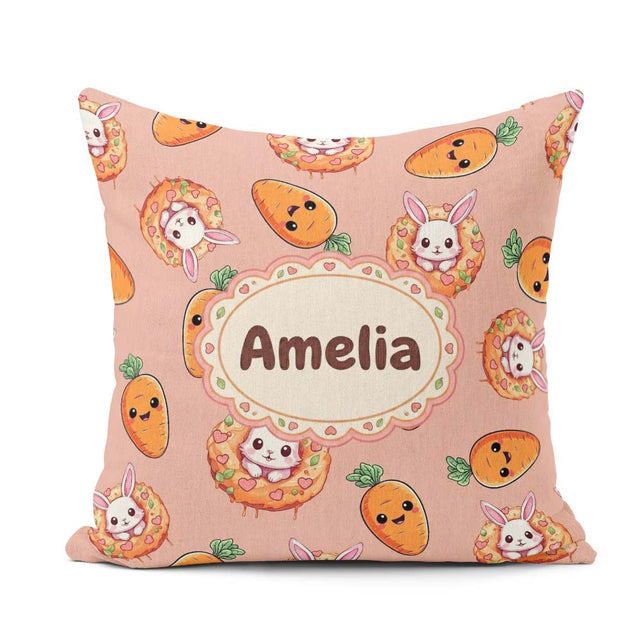 Custom Name Cute Easter Bunny Carrot Donut Hearts Seamless Peach Square Filled Cushion Throw Pillow Sofa Bed Home Decor Zip Washable UK Made