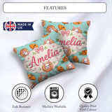 Custom Name Easter Bunny Carrot Donut Hearts Seamless Mint Green Square Filled Cushion Throw Pillow Sofa Bed Home Decor Zip Washable UK Made