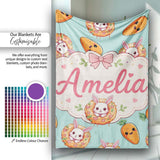Cute Easter Bunny Carrot Donut Hearts Seamless Pattern Mint Green  Personalised Custom Name Super Soft Fleece Blanket Bed Sofa Throw