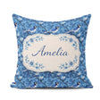 Custom Name Blue Bird Floral Branch Silhouette Blue Tone Pattern Square Filled Cushion Throw Pillow Sofa Bed Home Decor Zip Washable UK Made