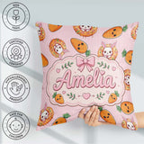 Custom Name Easter Bunny Carrot Donut Hearts Seamless Blush Pink Square Filled Cushion Throw Pillow Sofa Bed Home Decor Zip Washable UK Made