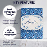 Personalised Name Blue Bird Floral Branch Silhouette Tone Custom Creative Decorator Style Canvas Wall Art Print Decor Picture Ready to Hang