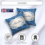 Custom Name Blue Bird Floral Branch Silhouette Blue Tone Pattern Square Filled Cushion Throw Pillow Sofa Bed Home Decor Zip Washable UK Made