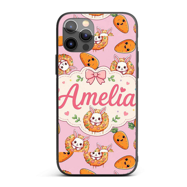 Cute Easter Bunny Carrot Donut Hearts Seamless Custom Name Protective Phone Case Mobile Cover Durable Everyday Smartphone Shock Resistant