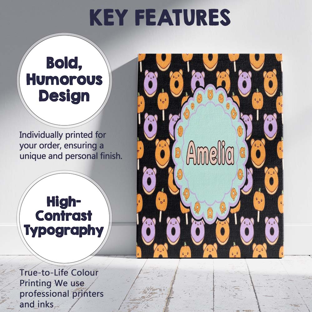 Personalised Name Cute Kawaii Donuts Custom Premium Decorative Design Modern Room Accent Canvas Wall Art Print Decor Picture Ready to Hang