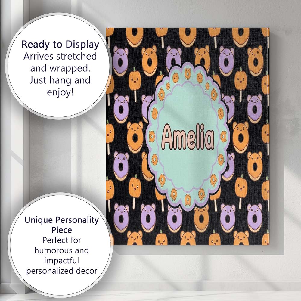 Personalised Name Cute Kawaii Donuts Custom Premium Decorative Design Modern Room Accent Canvas Wall Art Print Decor Picture Ready to Hang
